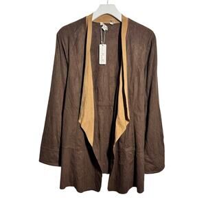 Simply Noelle Faux Suede Boho Cardigan Jacket Women XXL Chocolate Brown Minimal